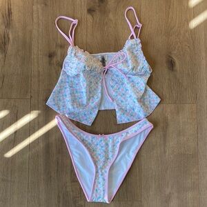 PINK by Frankie’s bikinis bikini set plaid floral S (fits M) tankini/cheeky NEW